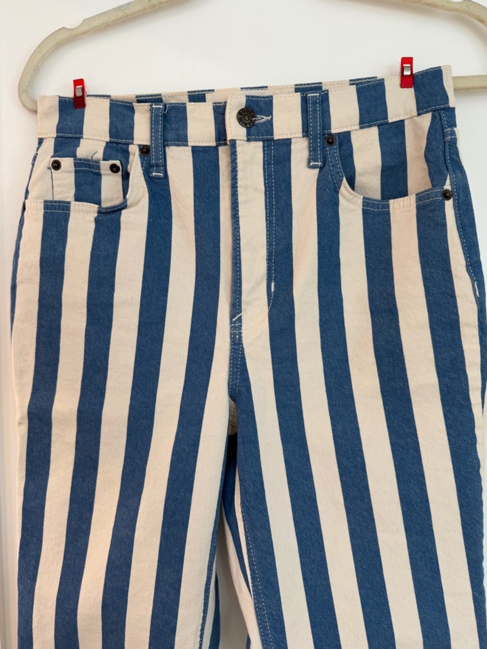 Boden High Rise Striped Straight Leg Jeans Blue and White 28 - Picture 4 of 9